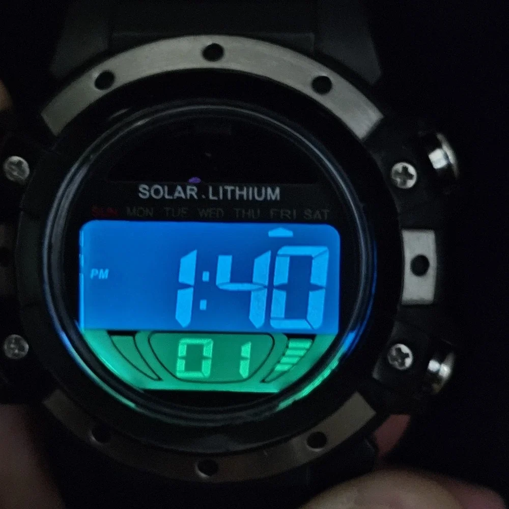 Men's Sports Digital‎ Watch 42MM Black Case Black Plastic Bands LED